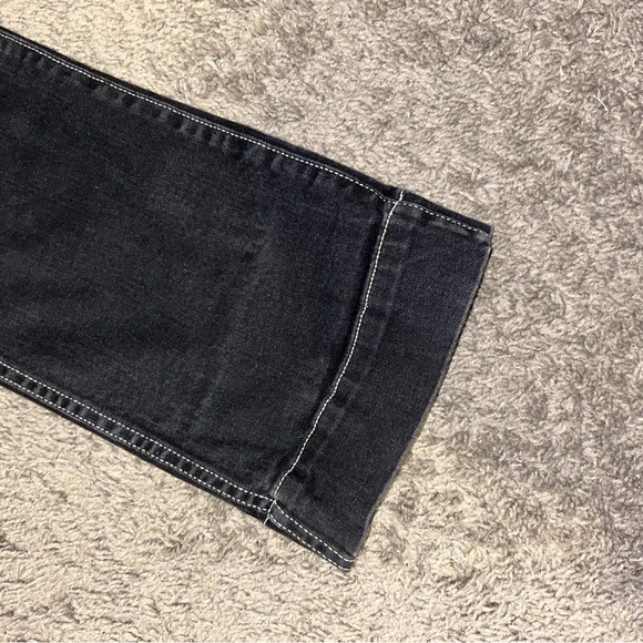 Khaite Raquel High Rise Patch Pocket Flare Cropped Jeans - Black w/ White Stitch - Picture 5 of 7